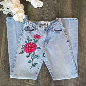 VINTAGE Express Bleus 90’s Jeans with Floral Embroidery Size 1/2